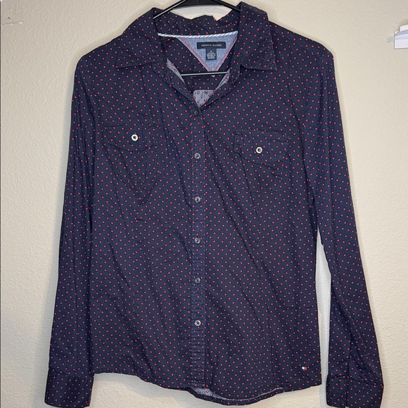 Tommy Hilfiger Tops - Tommy Hilfiger Dark Blue Shirt with Red Dots, medium